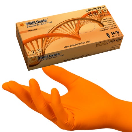 SHIELDskin Orange Nitril laboratoriehanske på hånd